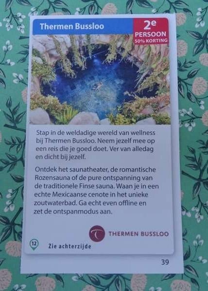 Thermen Bussloo Voorst kortingsbon 2e persoon 50% korting, Tickets en Kaartjes, Kortingen en Cadeaubonnen, Twee personen, Kortingsbon
