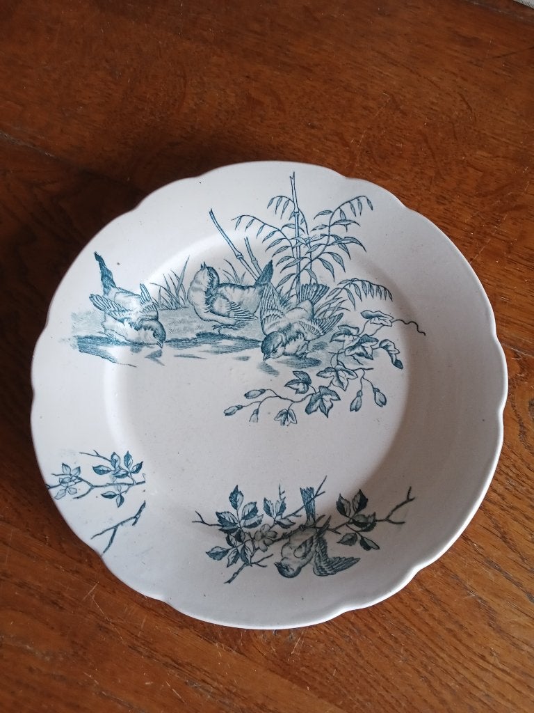 prachtig aardewerk oud gewolkt bord vogel deco, Ophalen of Verzenden