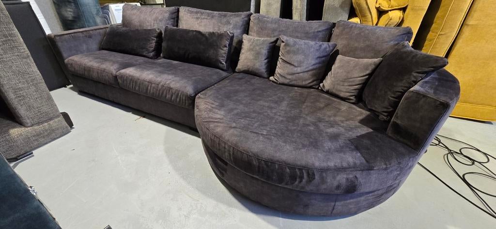 Mooie velvet antraciet hoekbank met losse kussens, Ophalen, Modern, Comfortabel, 300 cm of meer, Zo goed als nieuw