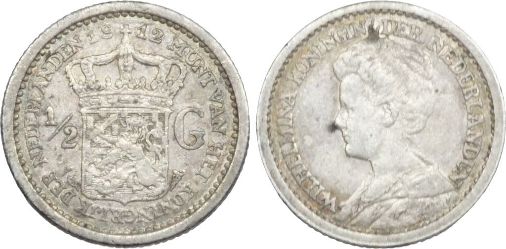 Nederland, 1/2 gulden 1912 , Wilhelmina, Ophalen of Verzenden, Koningin Beatrix, Euro's, Zilver