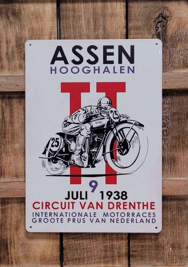 TT Assen 1938 Moto GP reclamebord van metaal wandbord deco, Verzamelen, Reclamebord, Info@deconoord.nl, Deco Noord, Nieuw