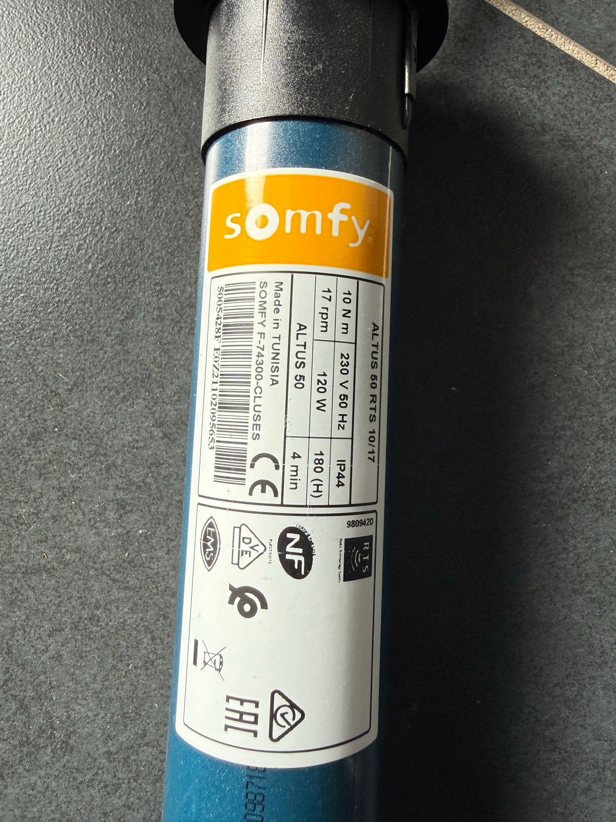 Somfy Altus 50 RTS 10/17 Rolluikmotor + Afstandsbediening, Ophalen of Verzenden, Zo goed als nieuw, Ventilator