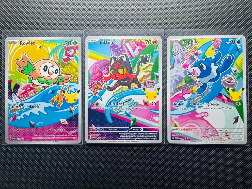 Pokémon Rowlet #043 Litten #044 Popplio #045 First Partner, Ophalen of Verzenden, Zo goed als nieuw