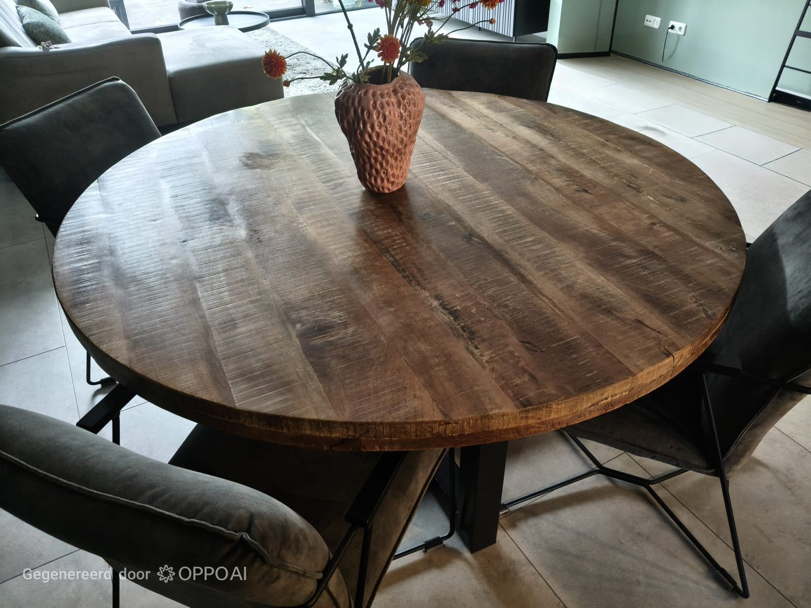 Ronde mango eettafel 150 cm, Ophalen, Zo goed als nieuw, Rond, 100 tot 150 cm