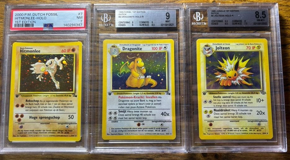 1st edition NL, dutch psa, bgs slabs, dragonite, jolteon, Ophalen, Zo goed als nieuw