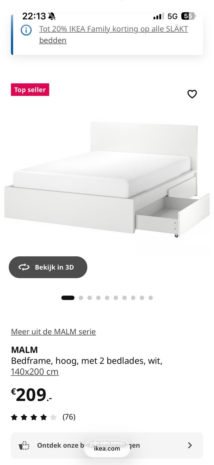 Bed met opslag, Ophalen, Gebruikt, Wit, Tweepersoons