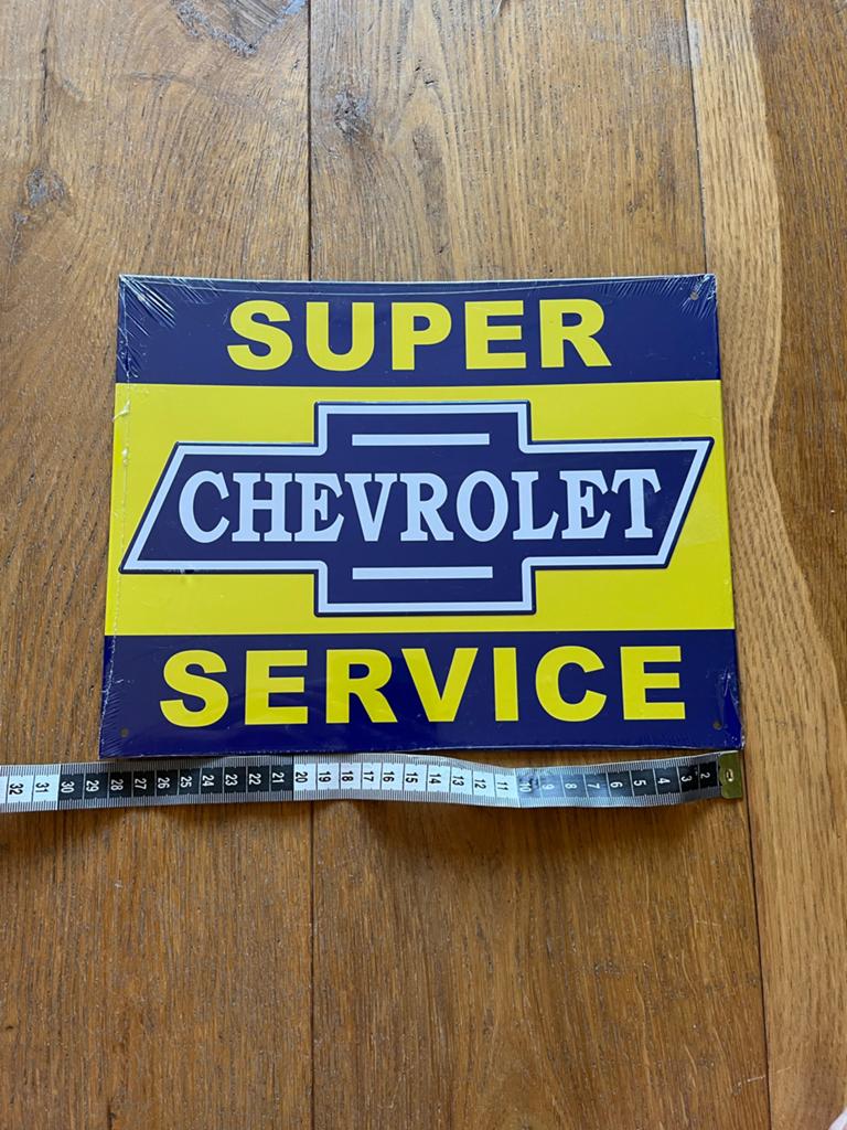 Metalen bord SUPER CHEVROLET SERVICE 22x28 cm Nieuw, Ophalen of Verzenden, Zo goed als nieuw