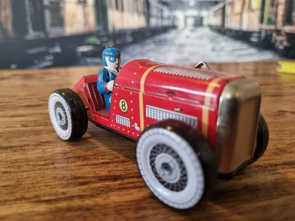 Vintage blikken raceauto met coureur - Speelgoed, Ophalen of Verzenden, Gebruikt