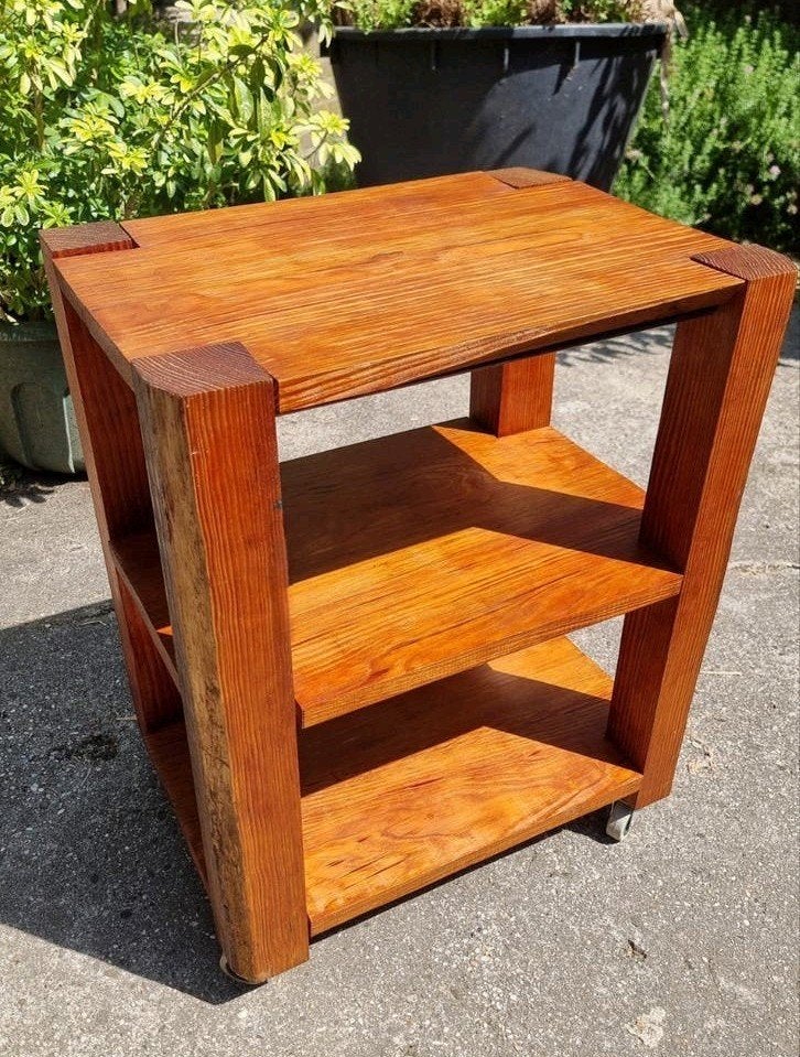 Handgemaakt Massief Houten Hifi / Audiomeubel op Wielen, Ophalen of Verzenden, Gebruikt