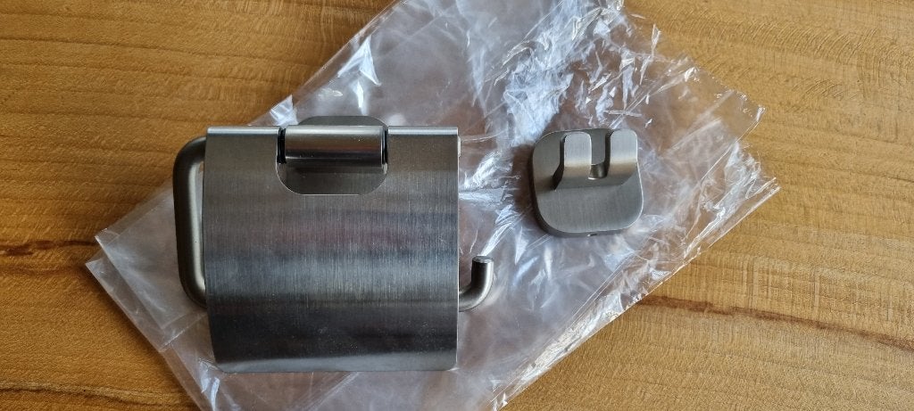 Toiletrolhouder + klep Ramos RVS geborsteld +H haak, Ophalen of Verzenden, Nieuw, Overige kleuren, Toilet-accessoire