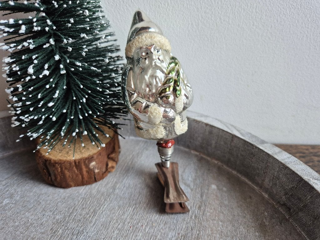 Vintage kerstbal kerstman op clip 559, *, Gebruikt, *, Ophalen of Verzenden