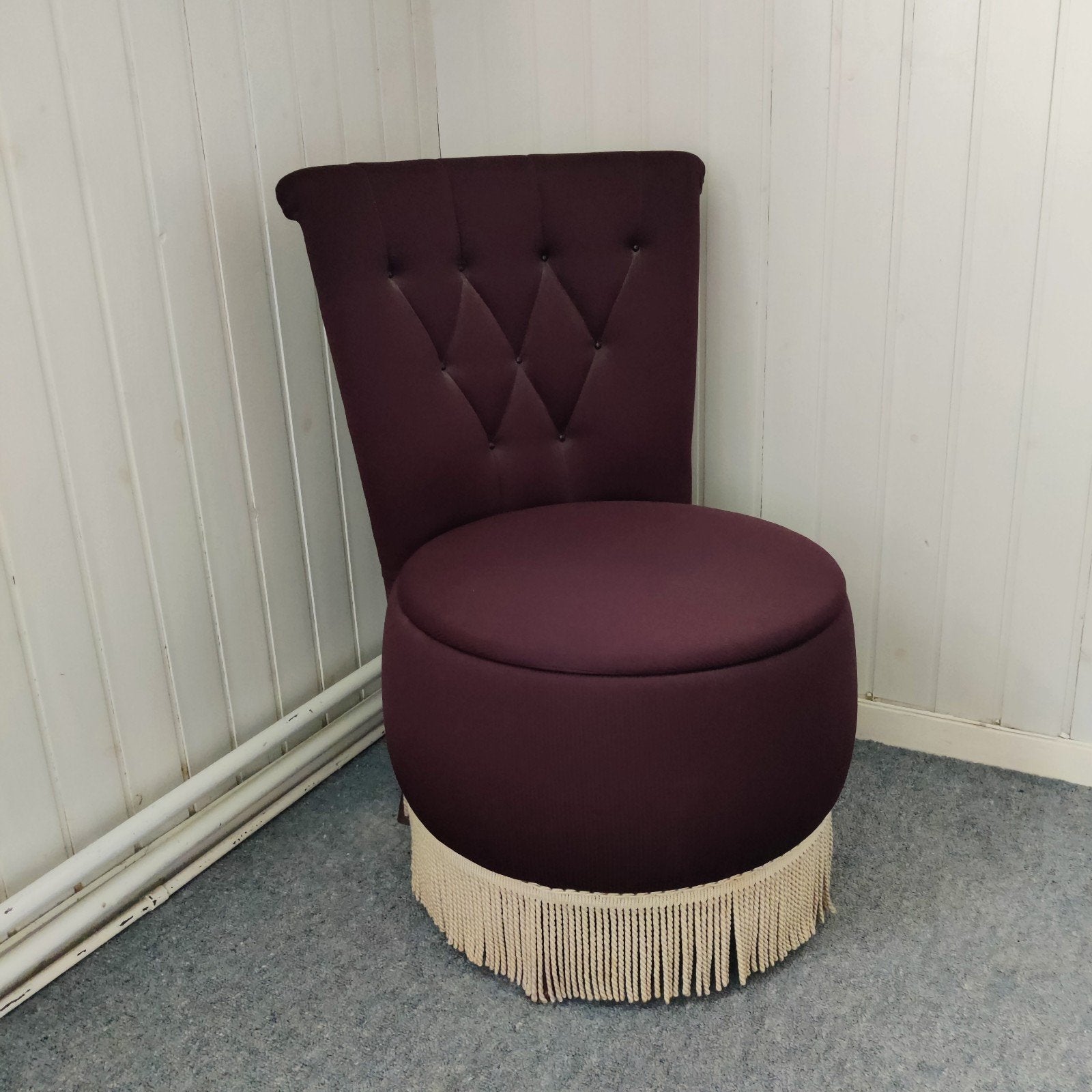 2 Boudoir stoeltjes donkerbruin met creme franjes + opbergru, Ophalen, Hout, Minder dan 50 cm, Klassiek