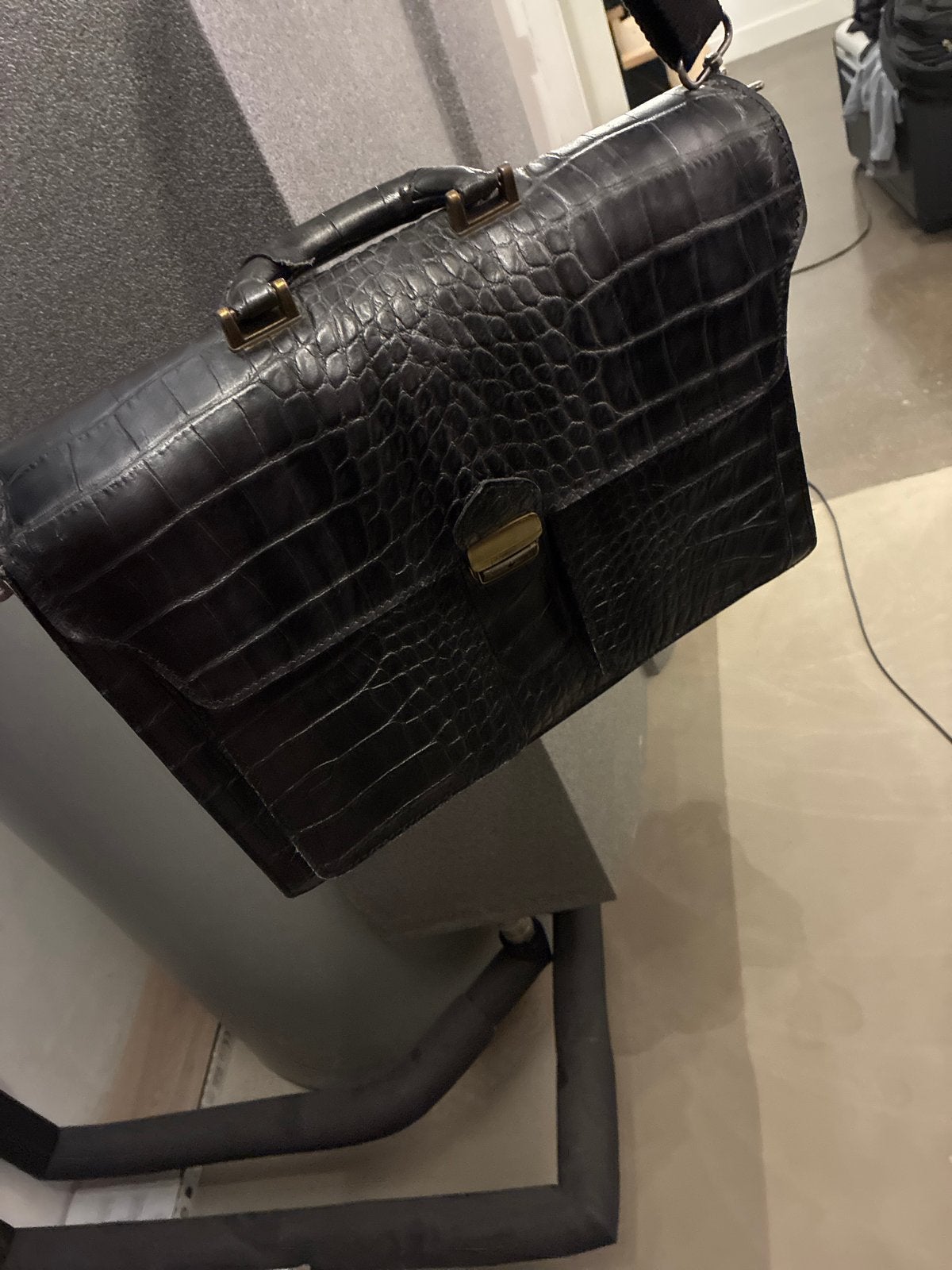 Luxe Zwarte (krokodillen patroon) leren Aktetas, 40 tot 60 cm, 20 tot 30 cm, Zwart, Ophalen of Verzenden