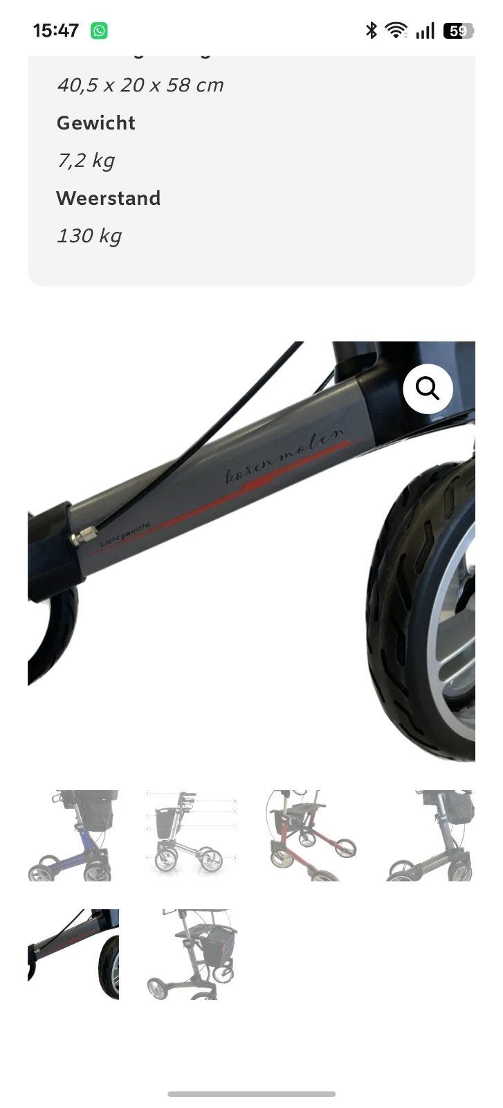 rollator Korenmolen nieuwe prijs 399 eur, Diversen, Ophalen of Verzenden, Lichtgewicht, Zo goed als nieuw