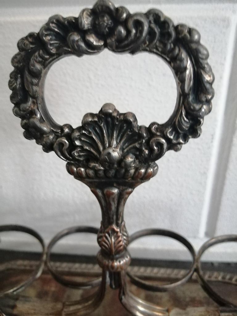 ANTIEKE SILVER PLATE GLAZEN / FLESJES HOUDER GELEEFDE STAAT, Antiek en Kunst, Antiek | Overige Antiek, Ophalen of Verzenden