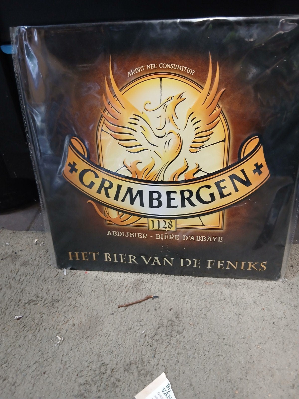 Grimbergen Reclamebord - Het Bier van de Feniks, Verzamelen, Ophalen of Verzenden, Zo goed als nieuw, Reclamebord, Plaat of Schild