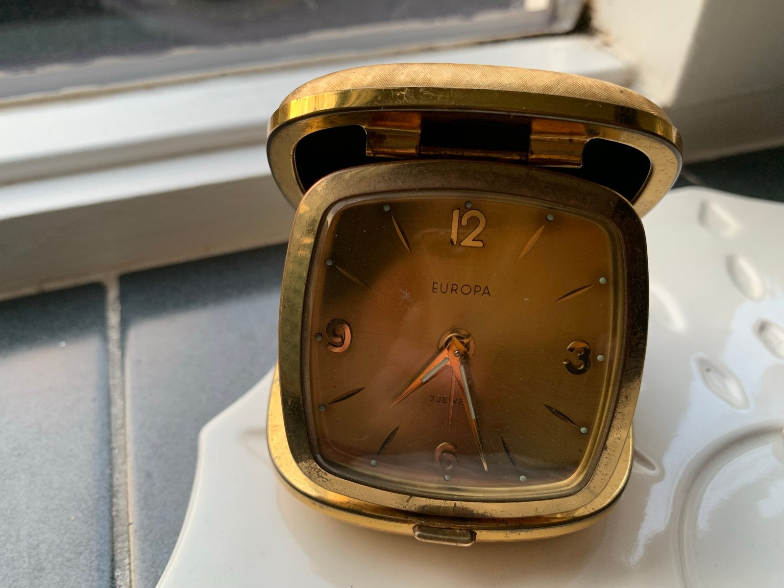 Vintage Europa 7 Jewels reiswekker - Goudkleurig, Ophalen of Verzenden