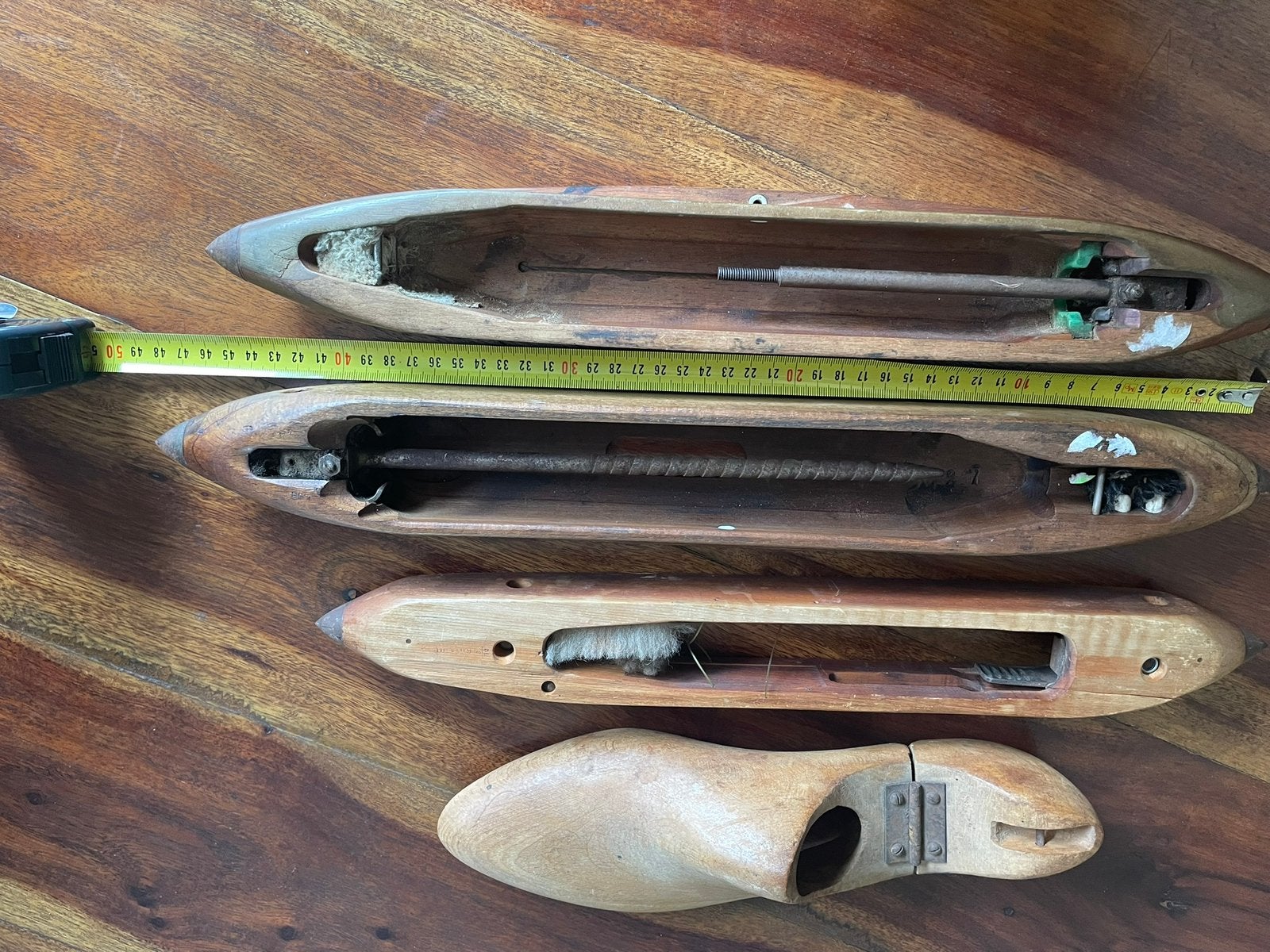 3 houten schietspoelen en schoenleest, Ophalen of Verzenden