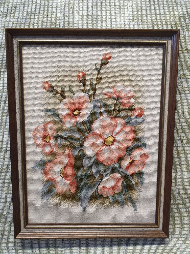 1833 ingelijst vintage borduurwerk borduren met bloemen, Verzenden, Gebruikt