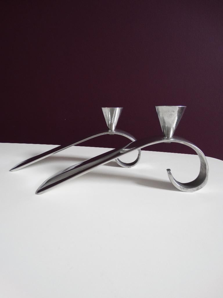 Matthew Hilton Comma kandelaar (2): zeldzaam 80s aluminium, Antiek en Kunst, Ophalen of Verzenden, Overige materialen
