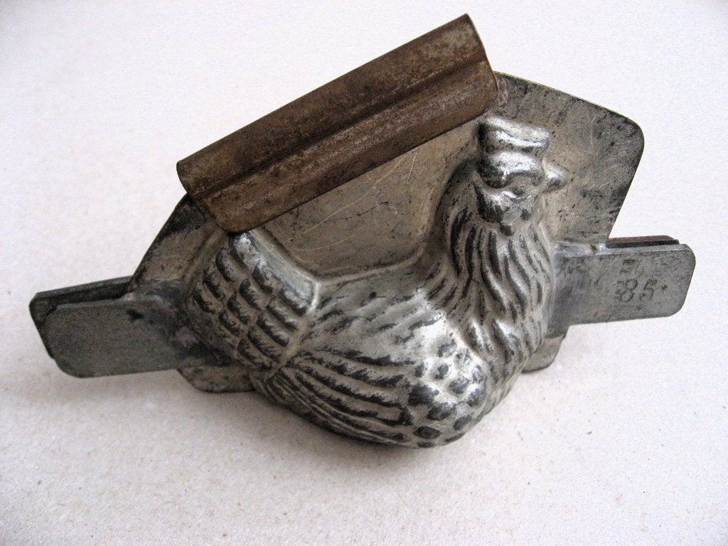 Antieke Franse dubbele chocoladevom, broedende kip, Ophalen of Verzenden