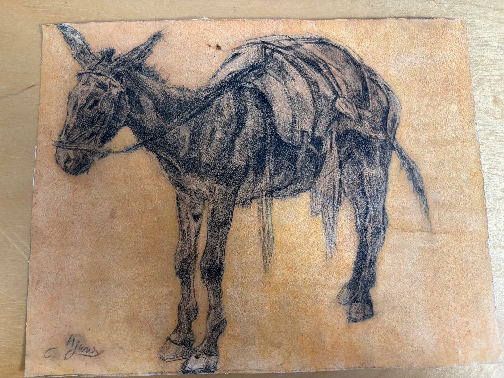 Henri Jonas - t ezeltje, Ophalen of Verzenden, Tekening, Potloodtekening, Met kunstenaarsmerk