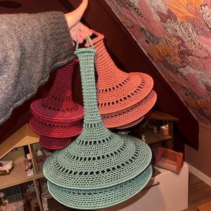 Gehaakte lampenkappen in warme kleuren, Hanglamp, Meerkleurig, 41 cm, Nieuw