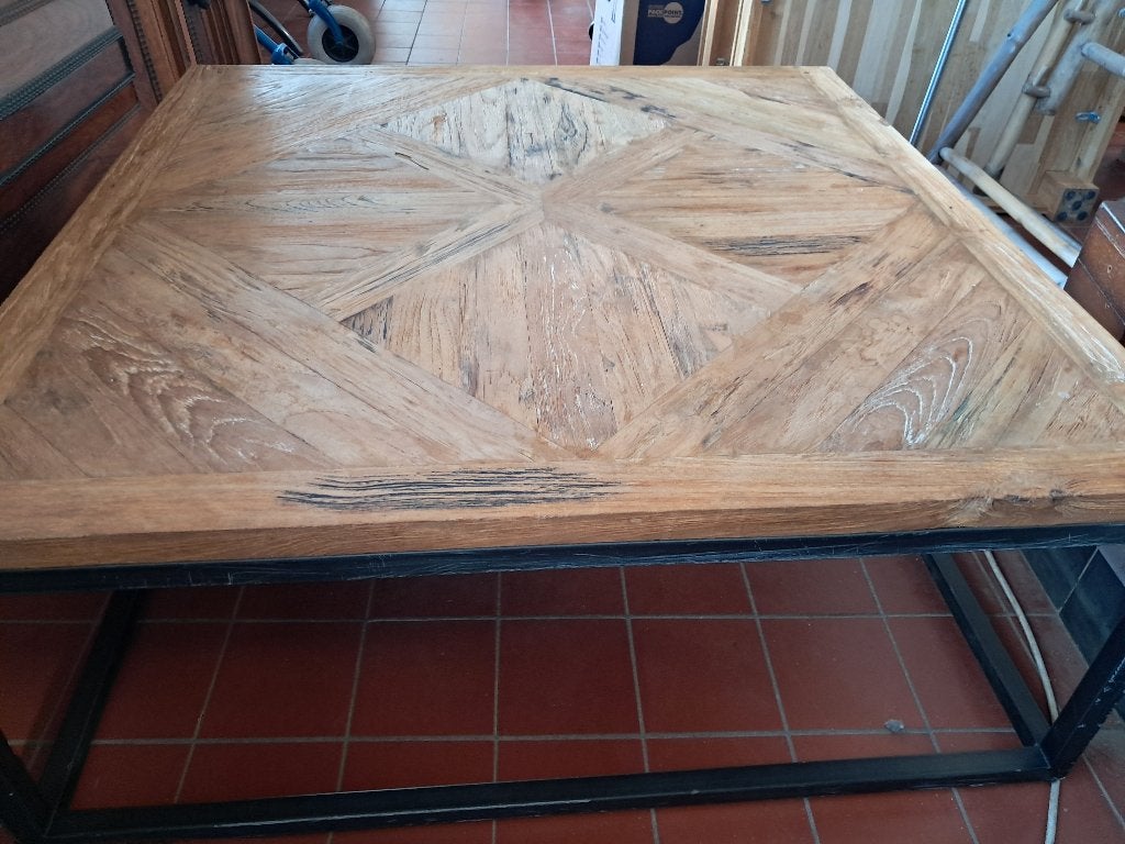 Vierkante industriele salontafel hout en metaal  CS27381, Gebruikt, 50 tot 100 cm, Vierkant, 50 tot 100 cm