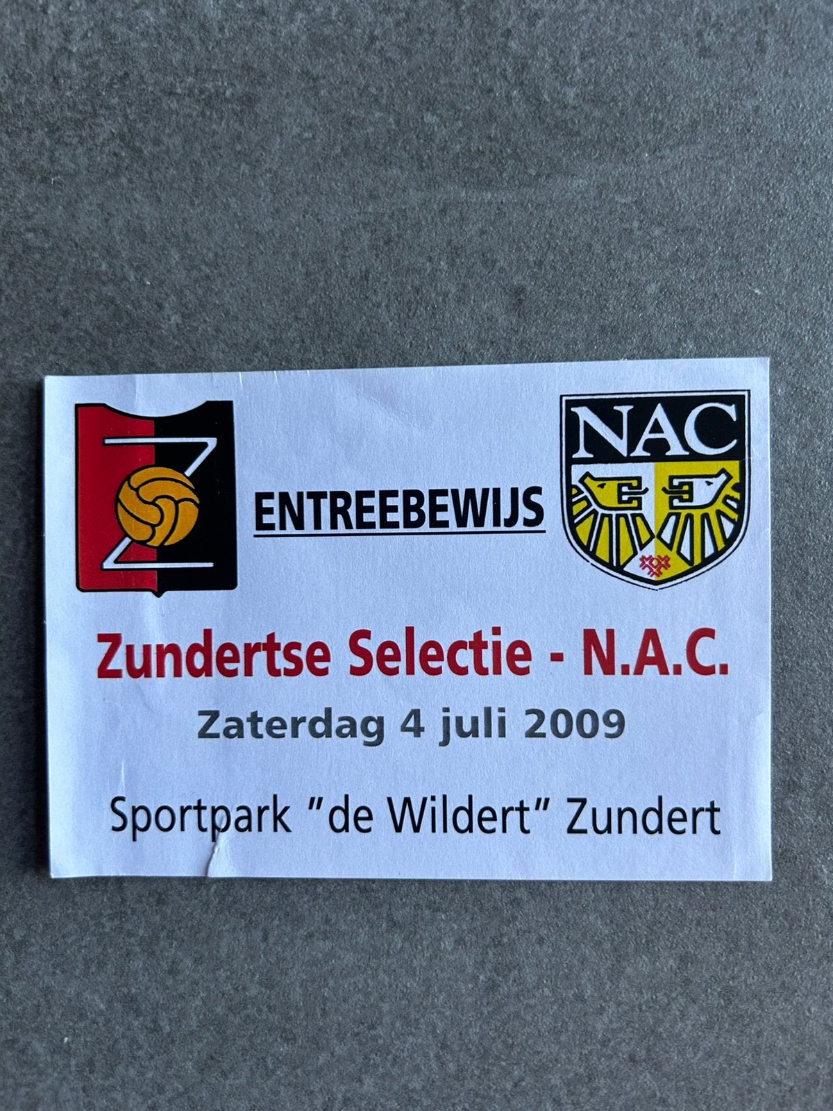 Zundertse Selectie - NAC ticket, Verzamelen, Sportartikelen en Voetbal, Ophalen of Verzenden, NAC Breda, Overige typen