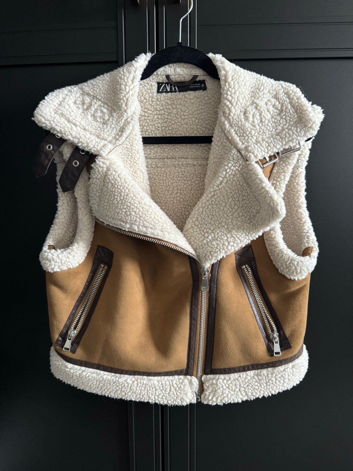 Zara Gilet met teddy voering en suède look - maat S, Ophalen of Verzenden, Zo goed als nieuw, Maat 36 (S), Bruin