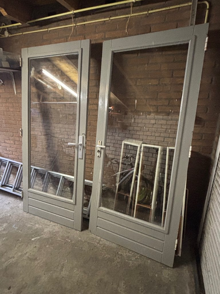 Twee hardhouten deuren met dubbelglas., Ophalen, Gebruikt, 80 tot 100 cm, Buitendeur