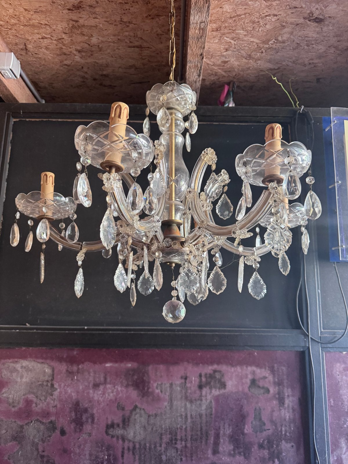 Elegante Kroonluchter met Kristallen, Ophalen, Gebruikt, Glas, E14 (klein)