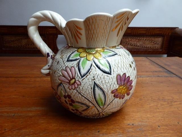 Keramiek kan met fleurige bloemen, Ophalen of Verzenden