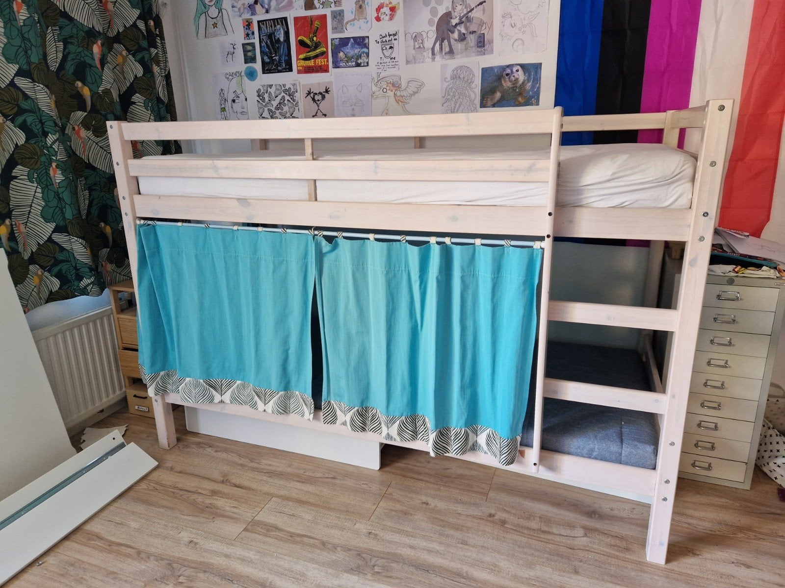 Stapelbed met opberglades - Ties Whitewash, Ophalen, Gebruikt, 90 cm, 160 tot 180 cm
