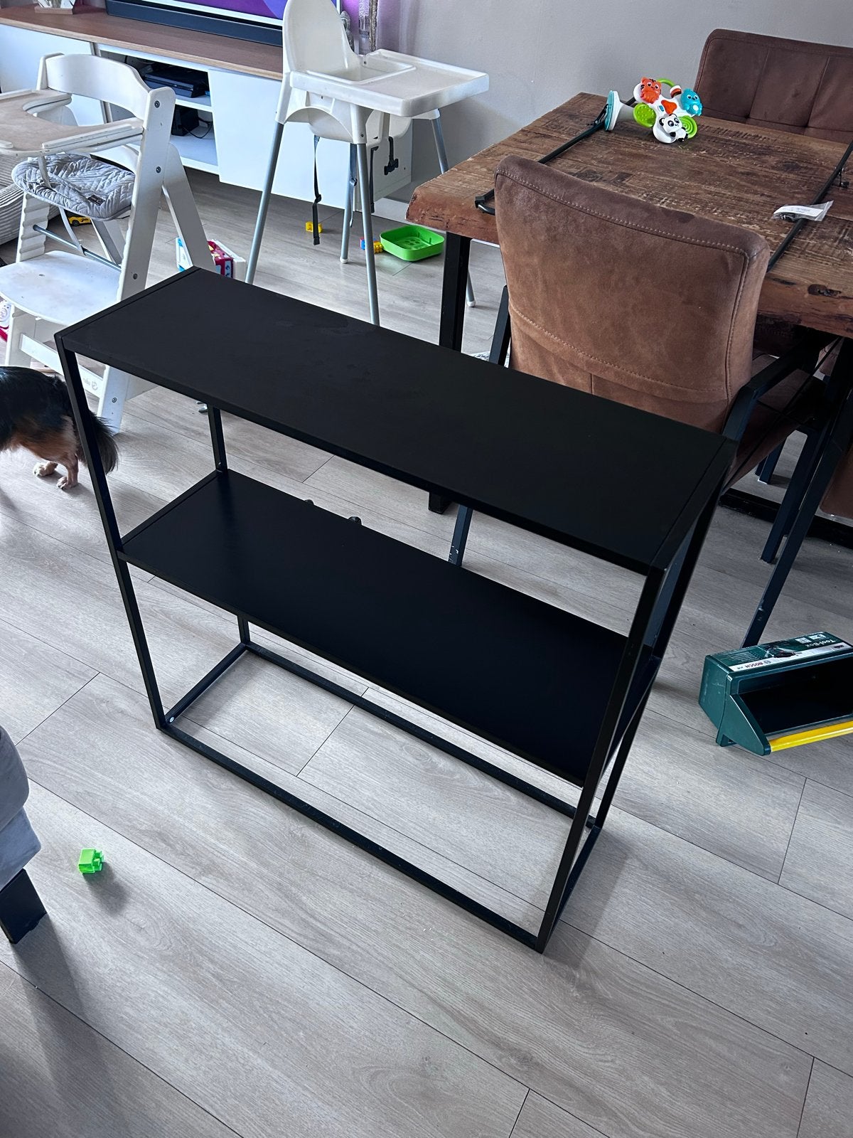 Zwart metalen rek met 2 planken - Prima staat, Gebruikt, Metaal of Aluminium, Ophalen of Verzenden, 75 cm of meer