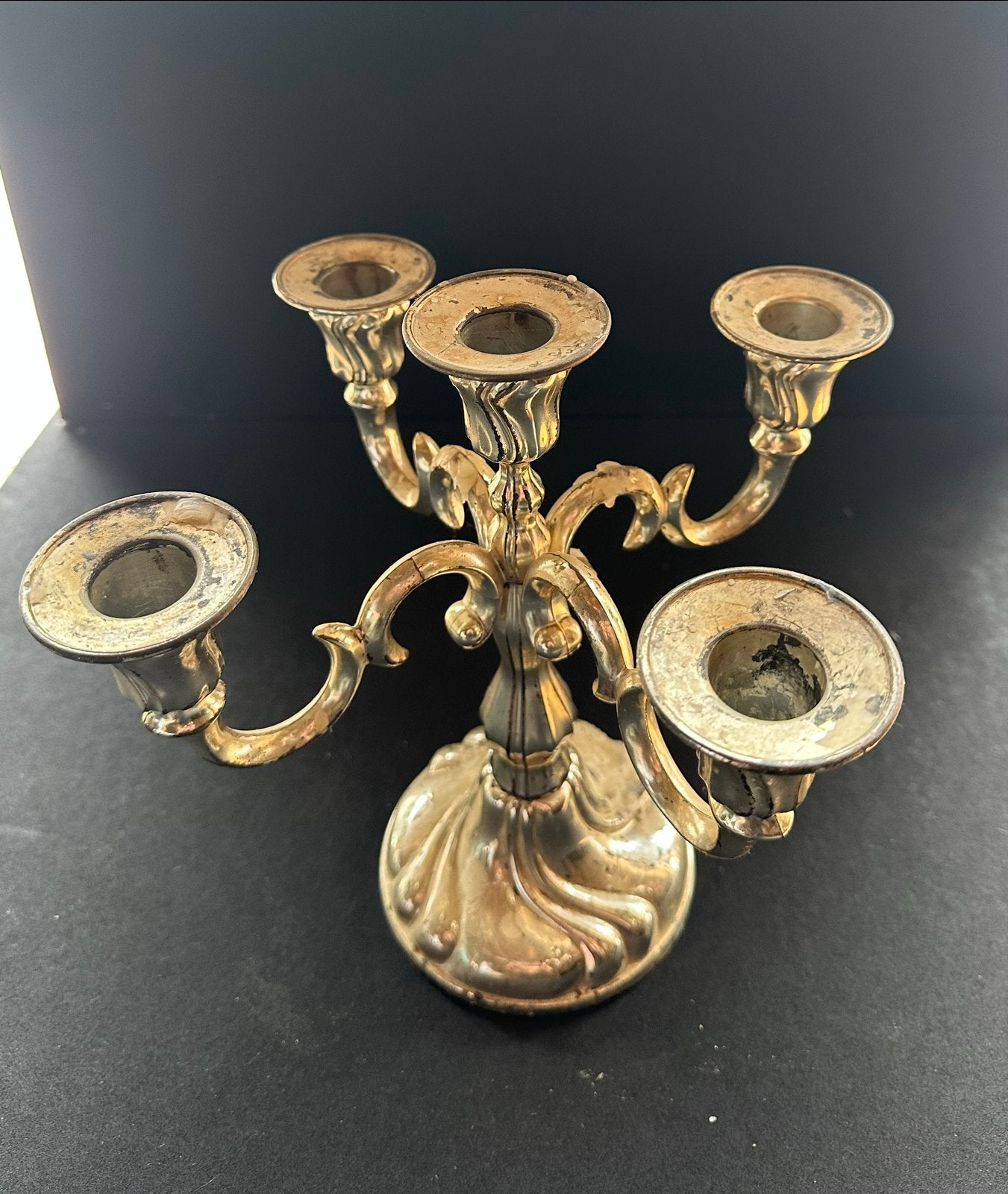Antieke Vijfarmige Kandelaar - Koper of Brons, Antiek en Kunst, Ophalen, Koper of Brons