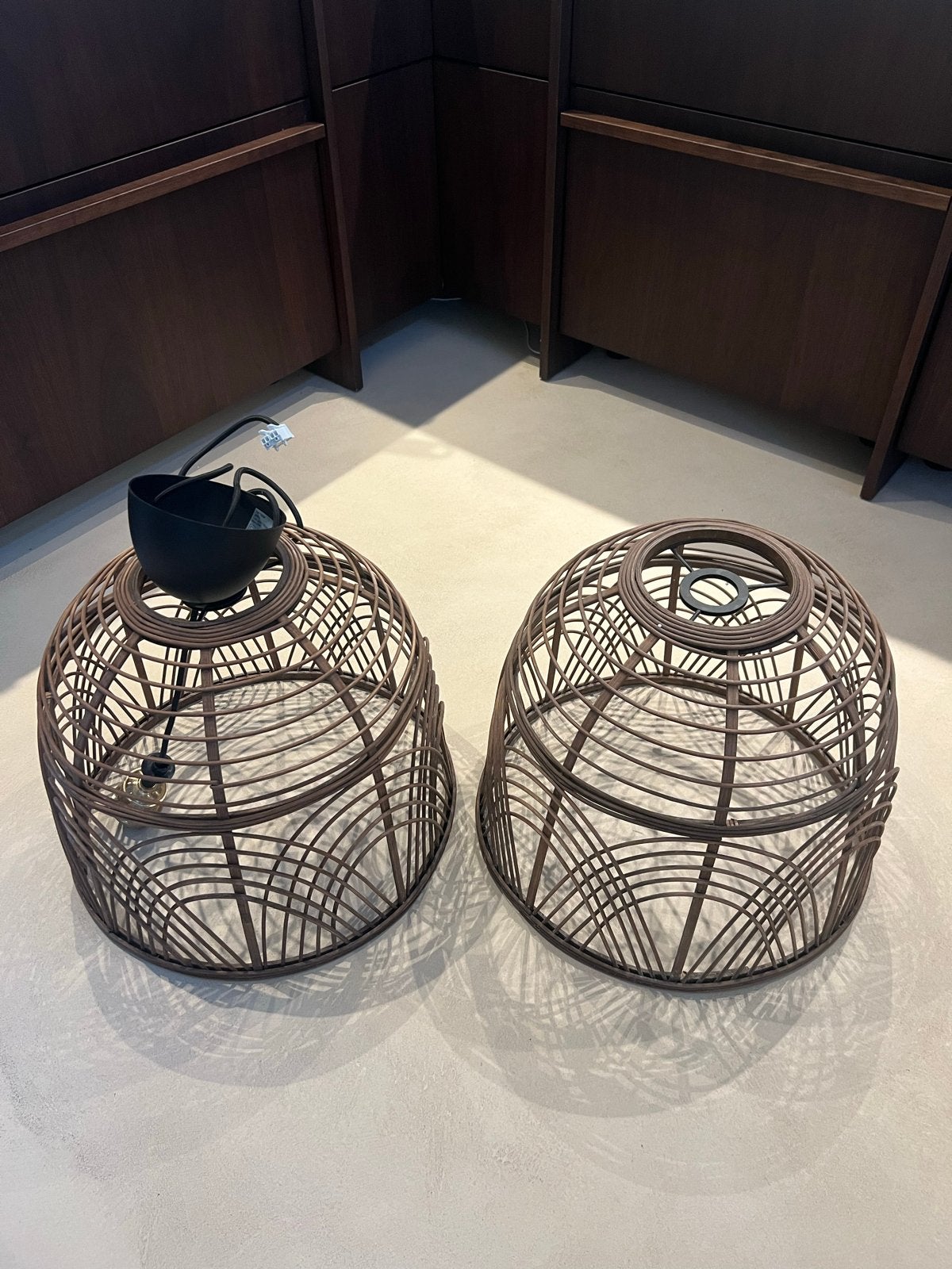 2x Selvan Bruin Bamboe Lampenkap Ø 42 cm, Bruin, Natuurlijk materiaal, Rond, Zo goed als nieuw