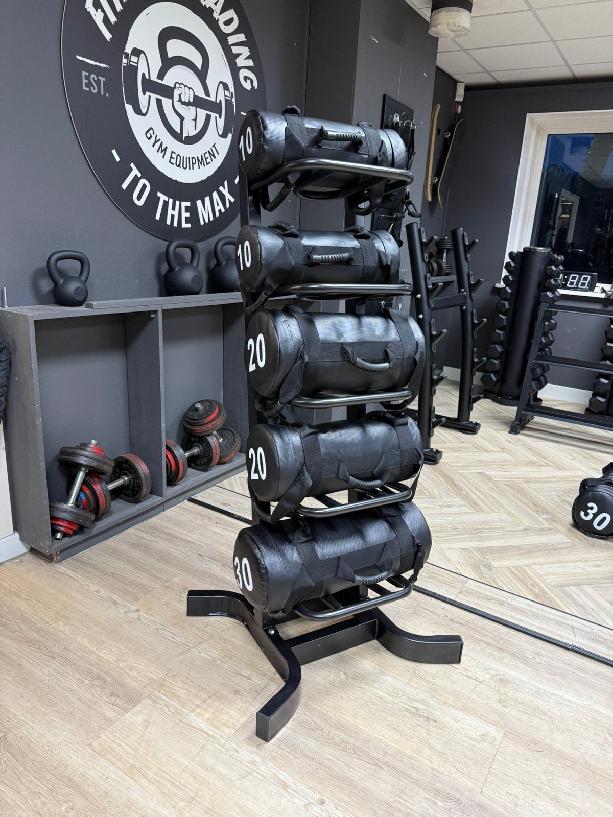 Nieuwe zwarte Powerbags 5, 10, 15, 20, 25, 30 kilo. Incl rek, Nieuw, Ophalen of Verzenden, ., Info@fitnesstradingtothemax.nl