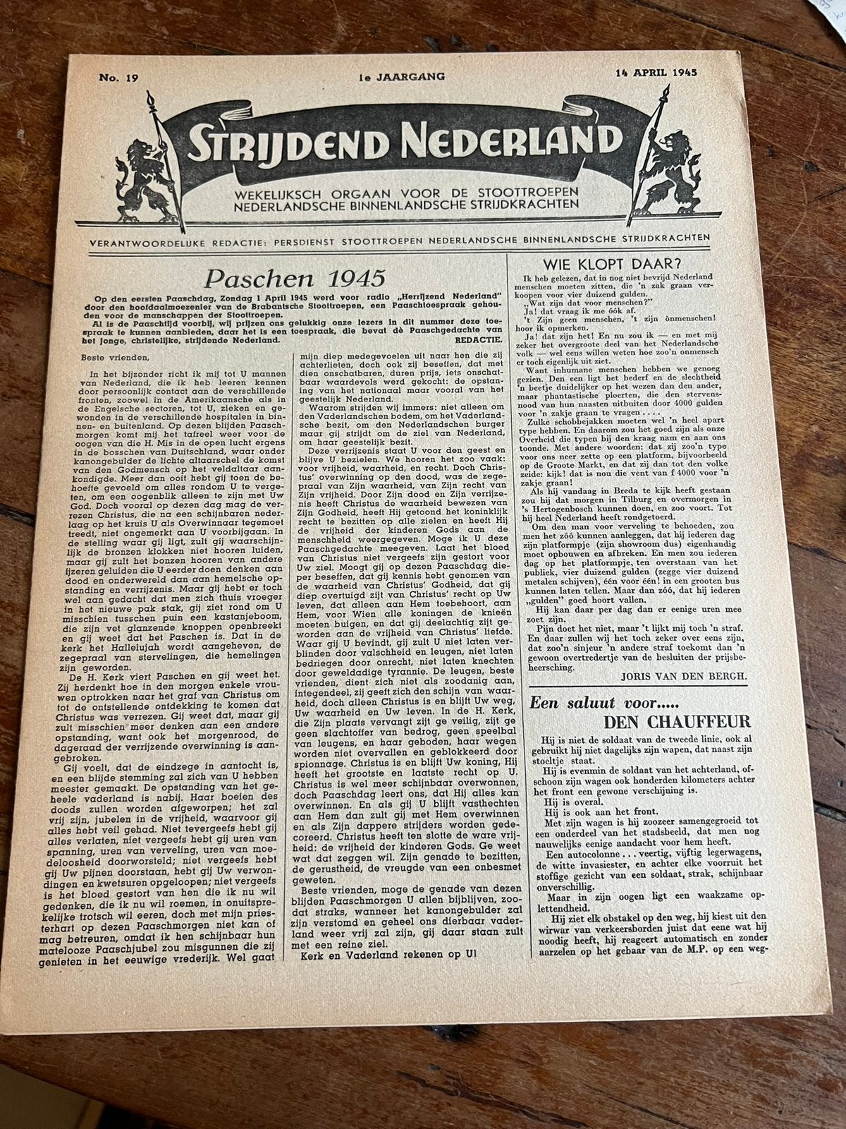 WO2 Nederlands weekblad stoottroepen Pasen april '45, Verzenden, Nederland