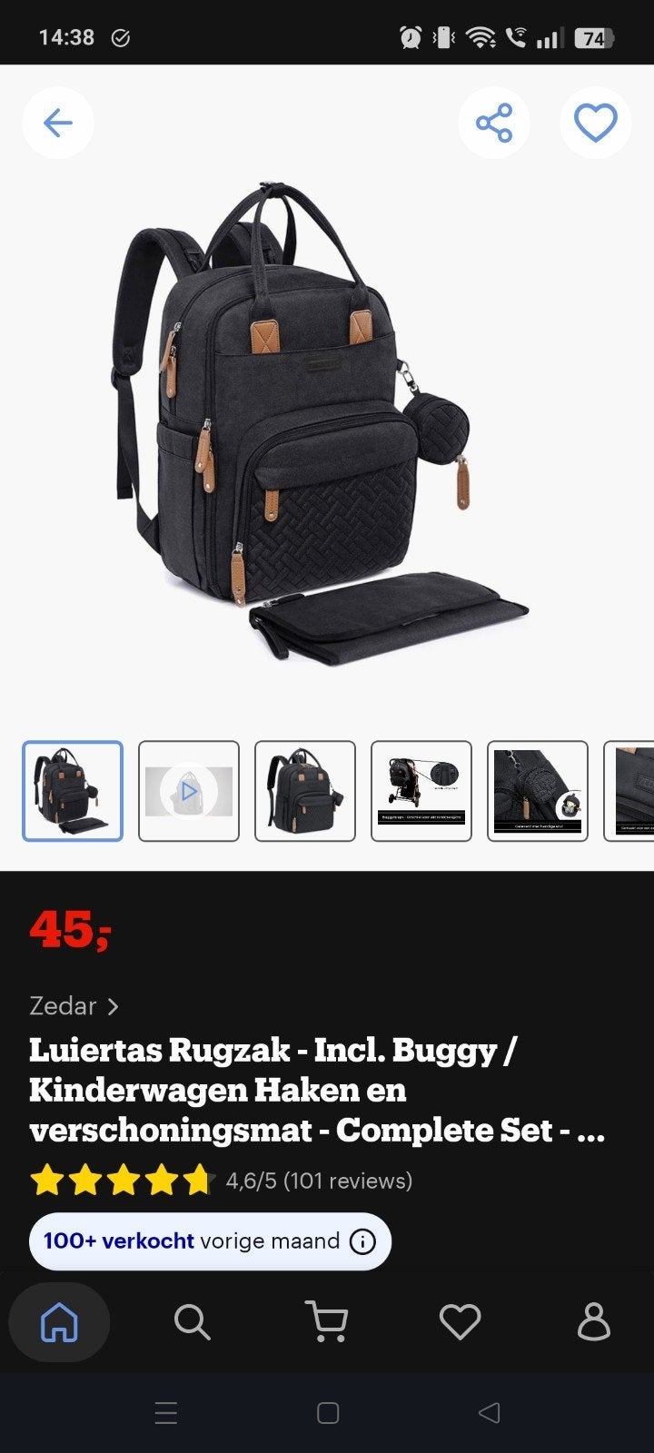 Gratis Luiertas- Incl. Buggy Haken en Verschoningsmat, Zwart, Zo goed als nieuw, Bevestiging voor kinderwagen, Ophalen