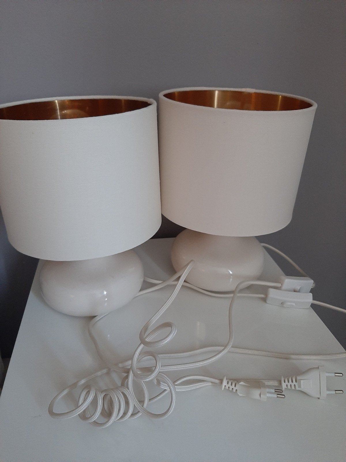 2 schemerlampjes ZARA HOME crème goudkleurige binnenkant, Met schakelaar, Overige merken, 27 cm, Ophalen of Verzenden