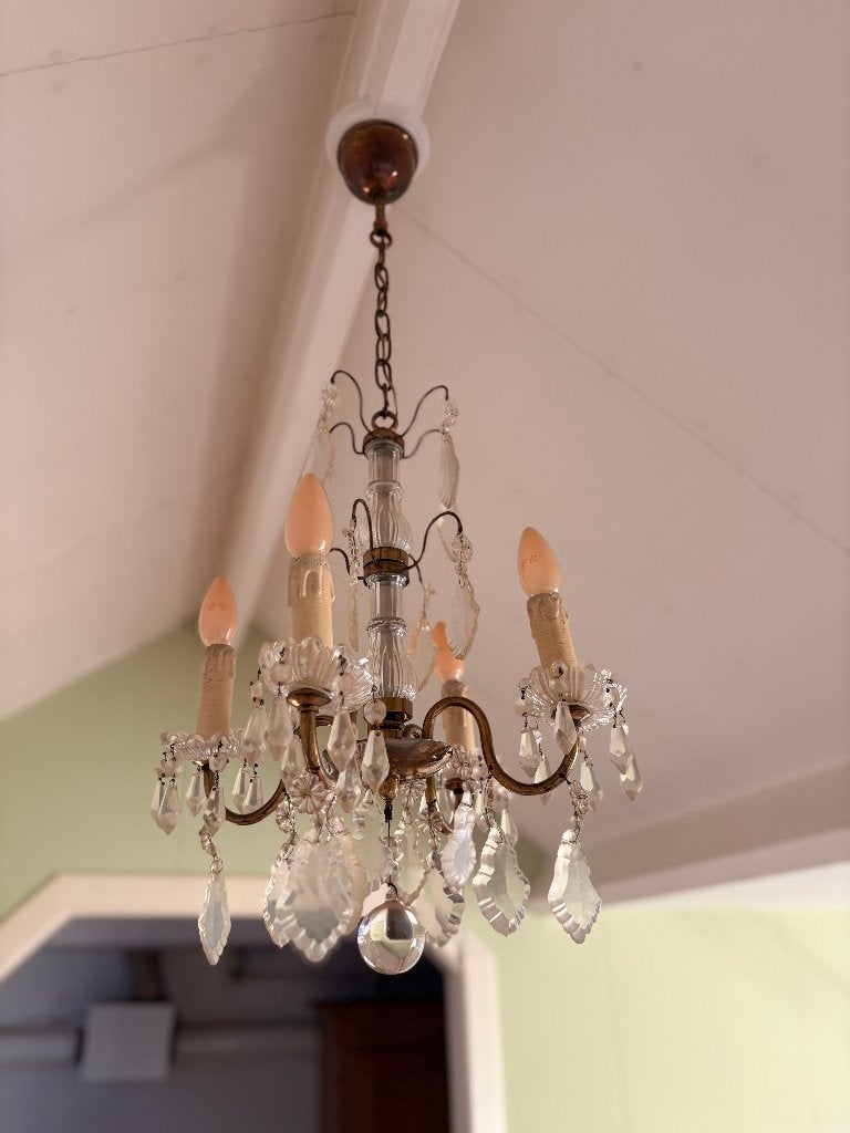 Kleine Marie-Antoinette kroonluchter met kristallen pegels, Ophalen, Gebruikt, Glas, Klassiek