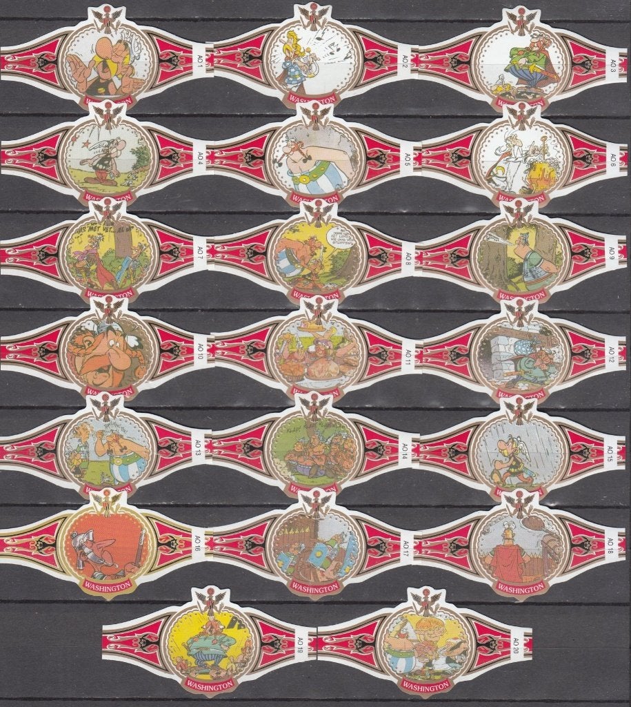 Sigarenbandjes Asterix en de Belgen, Washington AO1-AO20, Ophalen of Verzenden, Nieuw, Sigarenbandjes