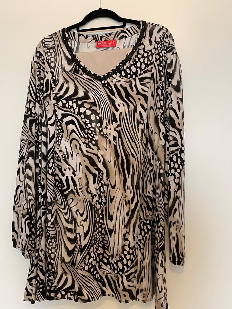 Mona Lisa redline shirt met beige Adelina broek maat 54, Ophalen, Overige kleuren, Blouse of Tuniek, Mona Lisa