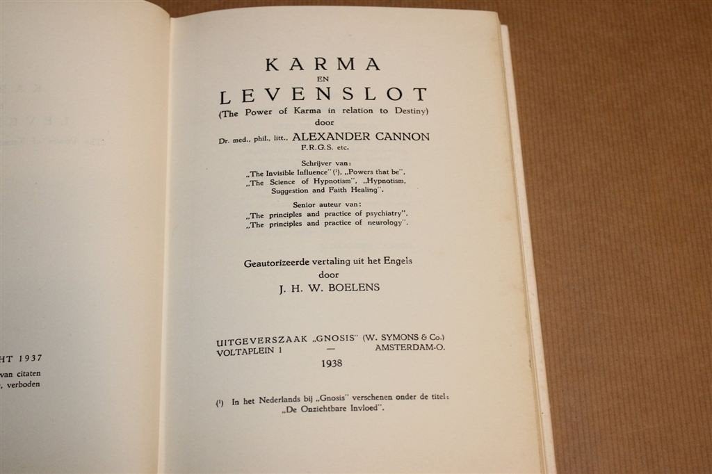 Karma en Levenslot [1938] — Een Esoterische Studie, Boeken, Ophalen of Verzenden, Gelezen, Overige onderwerpen, Achtergrond en Informatie