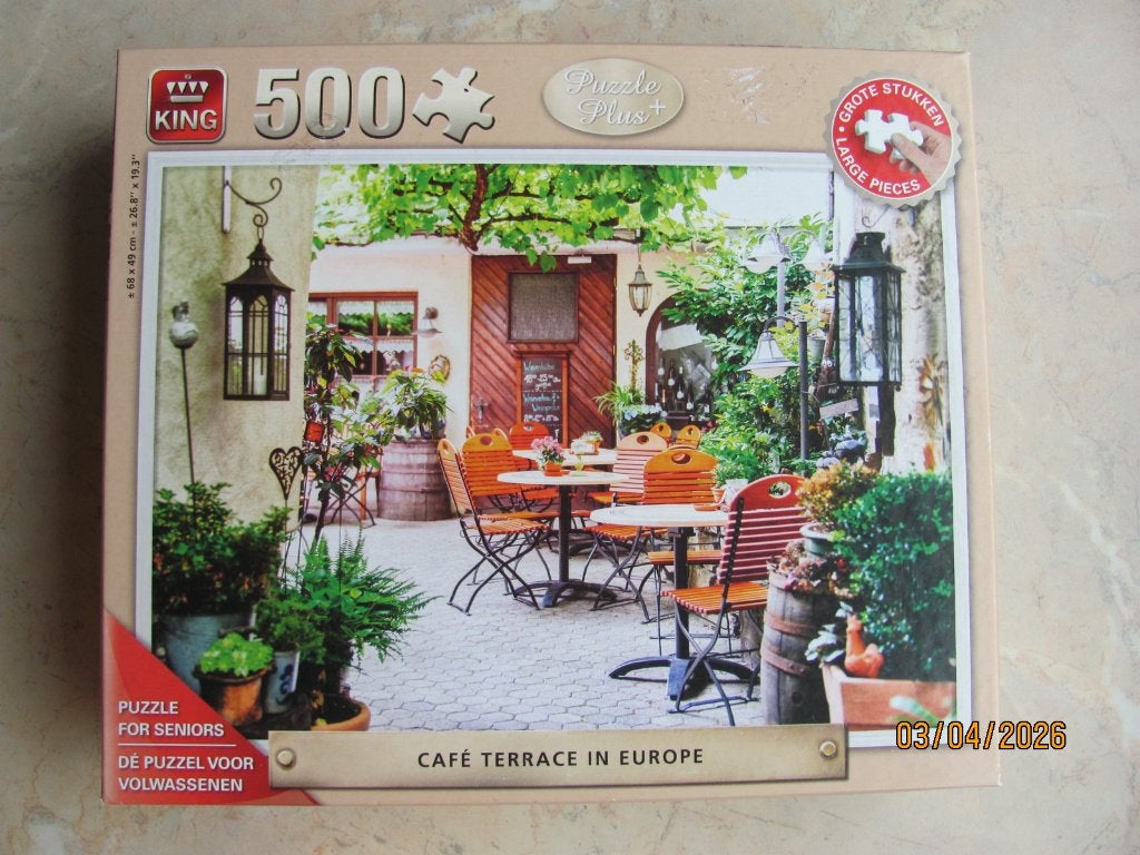 NIEUWSTAAT 500 XL p PUZZEL Café Terrace Europe KING Senioren, Ophalen of Verzenden, Zo goed als nieuw