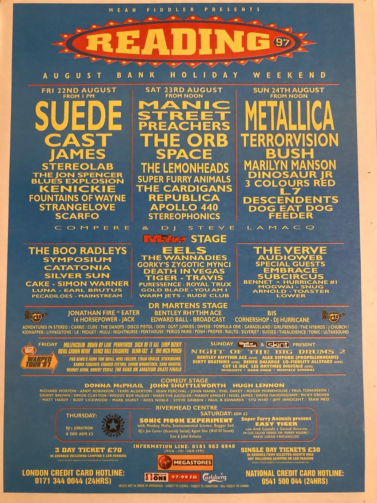 READING FESTIVAL 1997 METALLICA Verve BUSH A3 advertentie, Ophalen of Verzenden, Zo goed als nieuw, A1 t/m A3