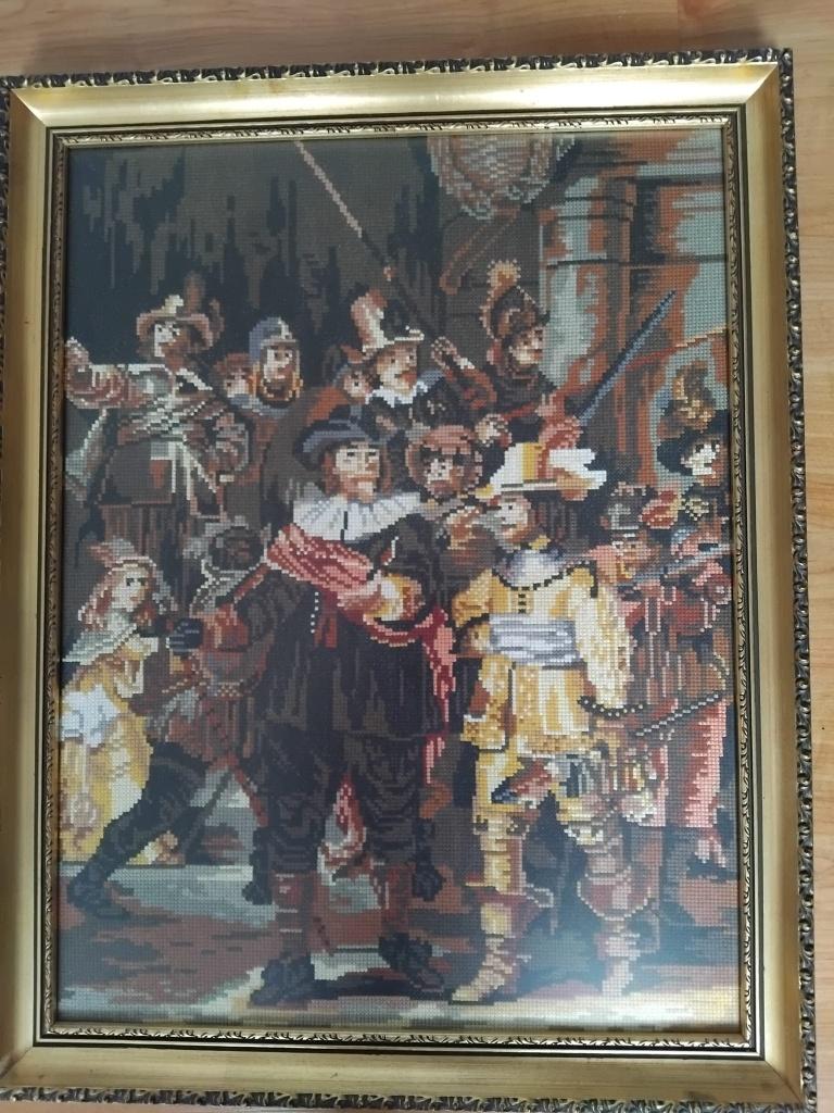 GEBORDUURD SCHILDERIJ DE NACHTWACHT, Ophalen, Zo goed als nieuw, Handborduren, Overige typen