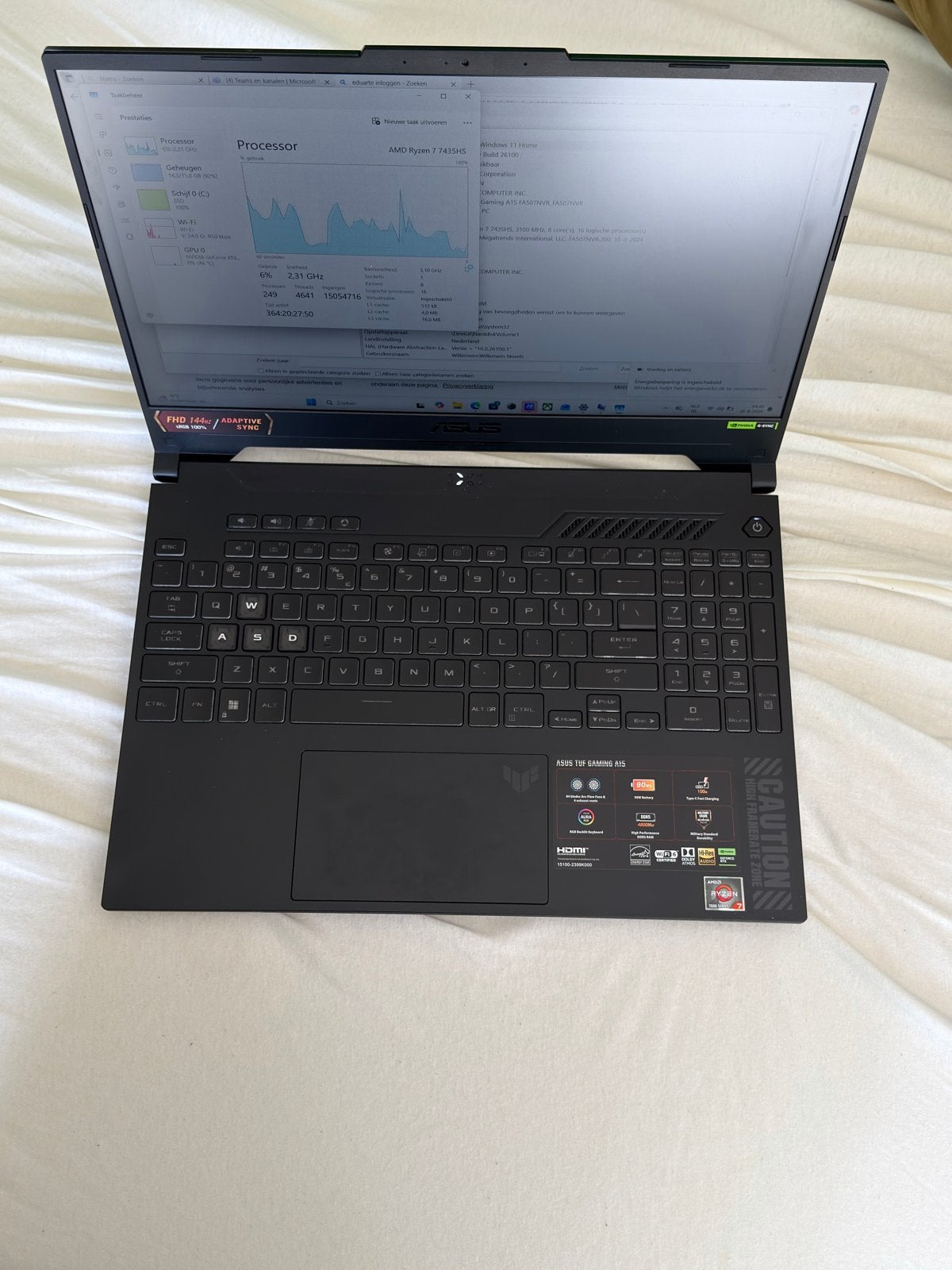 ASUS TUF Gaming A15 - AMD Ryzen 7 7435HS, RTX 4060, Computers en Software, Windows Laptops, Ophalen, Met videokaart, 2 tot 3 Ghz