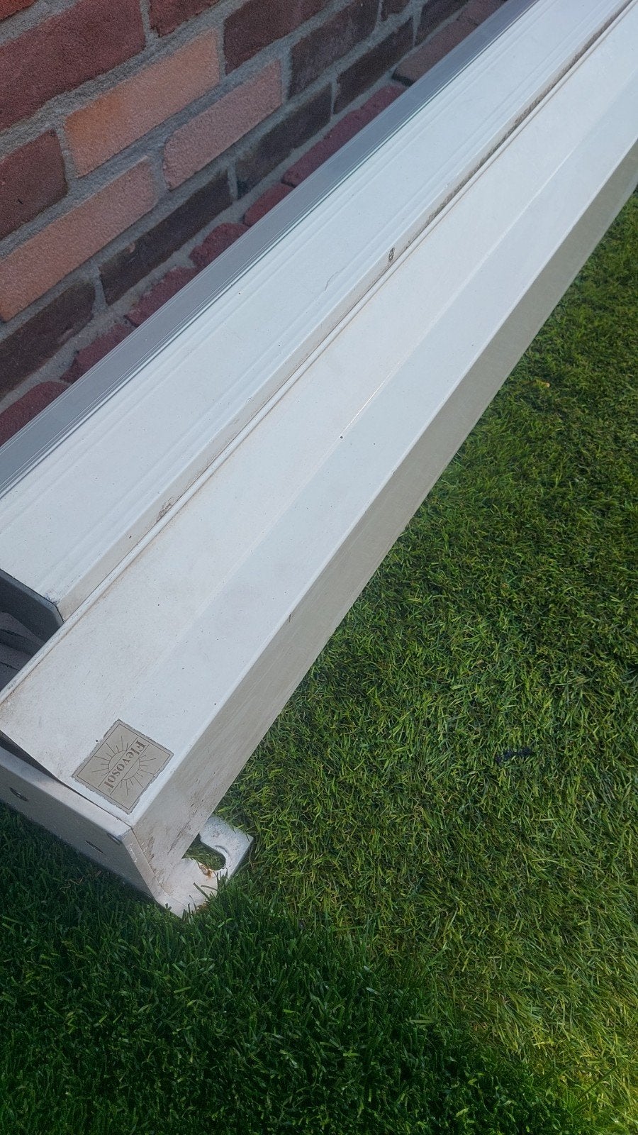 Flevosol Knikarmscherm 5 meter breed - handbediend, Tuin en Terras, Zonneschermen, Ophalen, Gebruikt, 450 cm of meer, Knikarmscherm